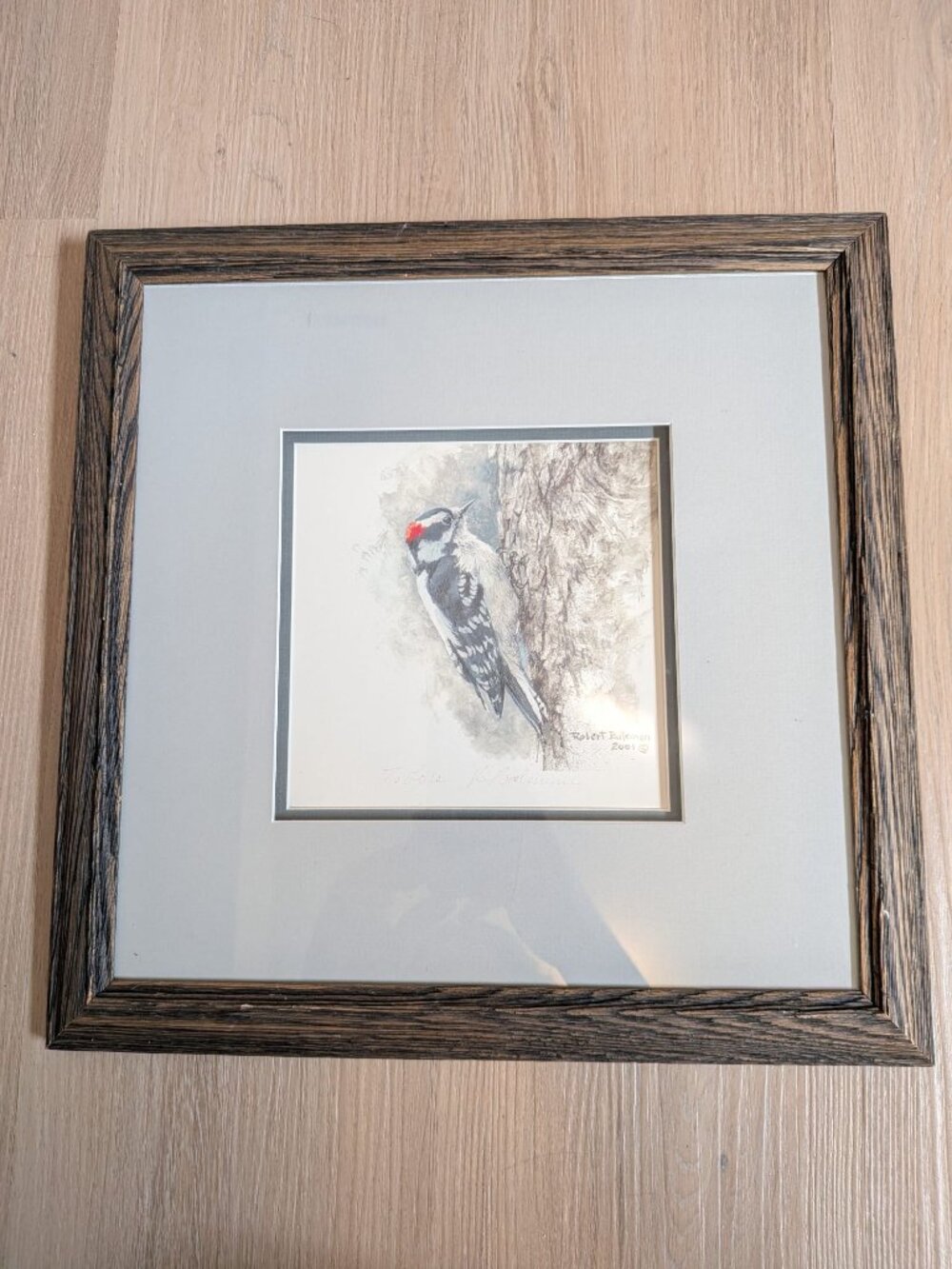 Robert Bateman Hand Signed Downy Woodpecker Print 2001 Framed Matted Canadian